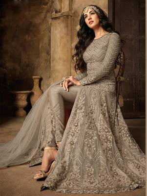Light Silver Heavy Net Designer Anarkali Suit 2