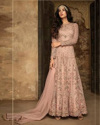 Peach Heavy Net Designer Anarkali Suit 1