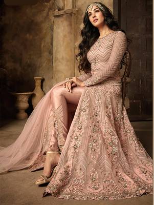 Peach Heavy Net Designer Anarkali Suit 2