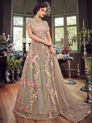 Beige embroidered net salwar 1