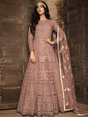 Light Brown Heavy Net Designer Anarkali Suit 1