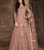 Light Brown Heavy Net Designer Anarkali Suit