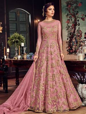 Pink embroidered net salwar 1