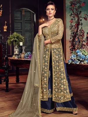 Beige embroidered net salwar 1