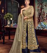 Beige embroidered net salwar