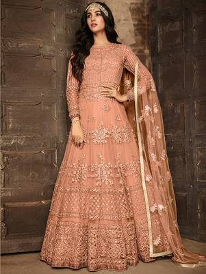 Peach Heavy Net Designer Anarkali Suit 1