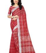 red woven linen saree with blouse