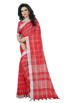 red woven linen saree with blouse 2