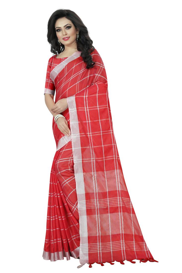 red woven linen saree with blouse
