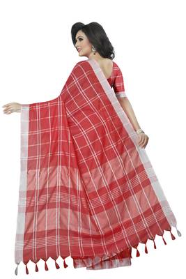 red woven linen saree with blouse 3