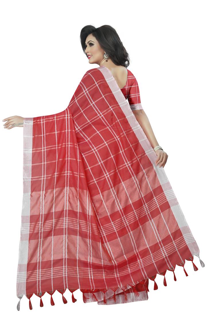 red woven linen saree with blouse