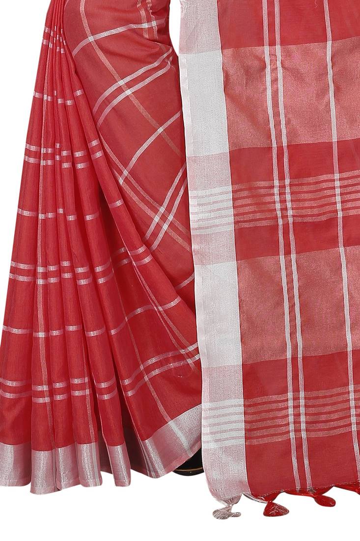 red woven linen saree with blouse