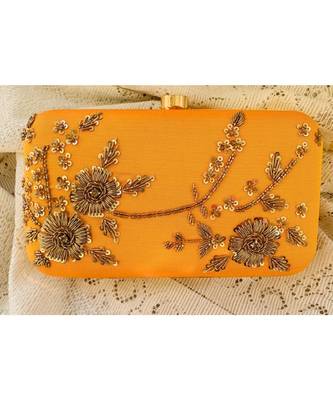 yellow Zardosi Handwork Box Clutch 1