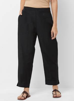Women's Solid Black Casual Pants 1