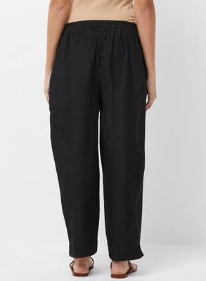 Women's Solid Black Casual Pants 2