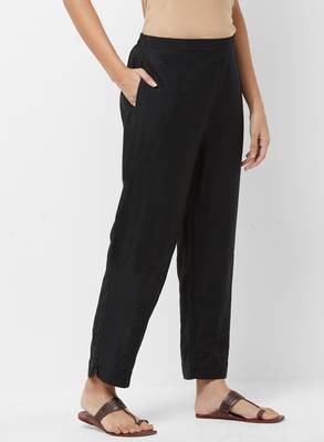 Women's Solid Black Casual Pants 3