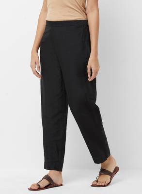 Women's Solid Black Casual Pants 4