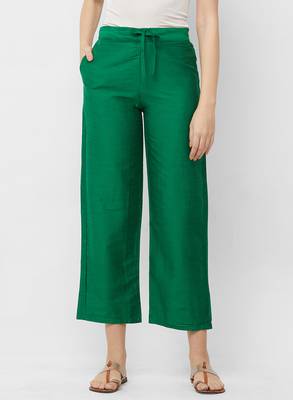 Women's Solid Green Casual Pants 1