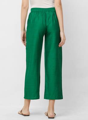 Women's Solid Green Casual Pants 2