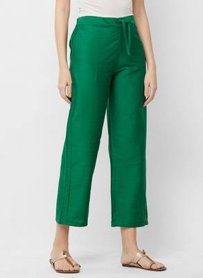 Women's Solid Green Casual Pants 3