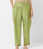 Women's Solid Green Casual Pants