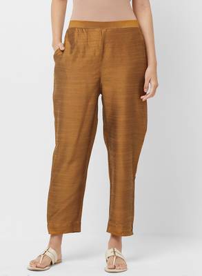 Women's Solid Yellow Casual Pants 1