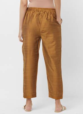 Women's Solid Yellow Casual Pants 2