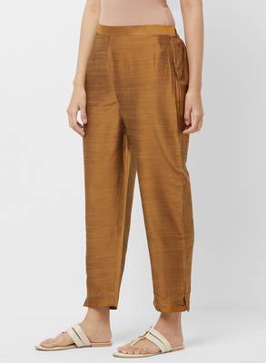Women's Solid Yellow Casual Pants 3