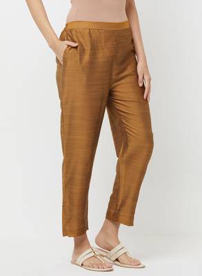 Women's Solid Yellow Casual Pants 4