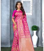 Rani pink woven silk blend saree with blouse