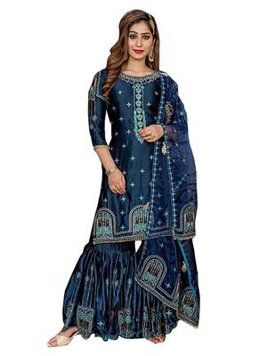 Blue Embroidered Satin Salwar 1