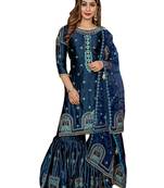 Blue Embroidered Satin Salwar