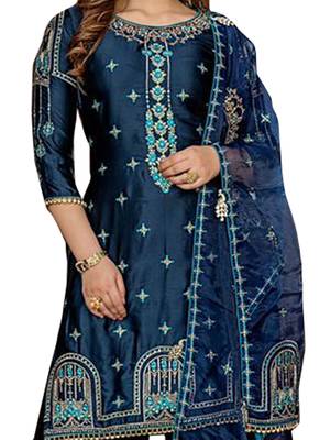 Blue Embroidered Satin Salwar 2