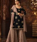 Black Heavy Net Designer Sharara Suit