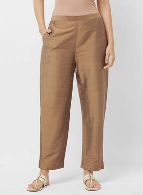 Women's Solid Beige Casual Pants 1