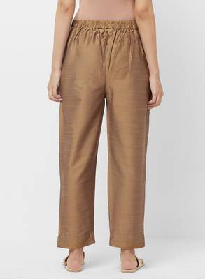 Women's Solid Beige Casual Pants 2