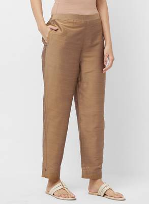 Women's Solid Beige Casual Pants 3