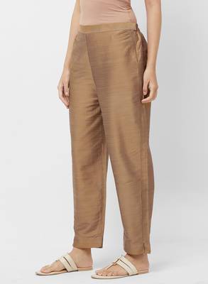 Women's Solid Beige Casual Pants 4