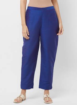Women's Solid Blue Casual Pants 1