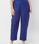 Women's Solid Blue Casual Pants
