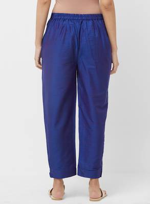 Women's Solid Blue Casual Pants 2