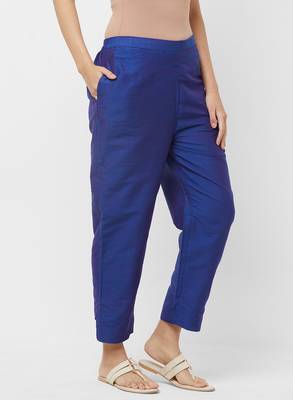 Women's Solid Blue Casual Pants 3