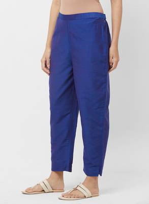 Women's Solid Blue Casual Pants 4