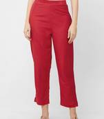 Women's Solid Red Casual Pants