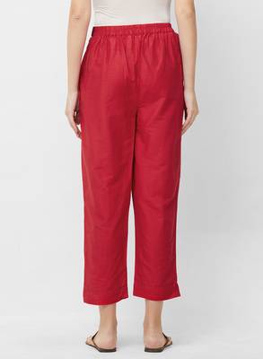 Women's Solid Red Casual Pants 2