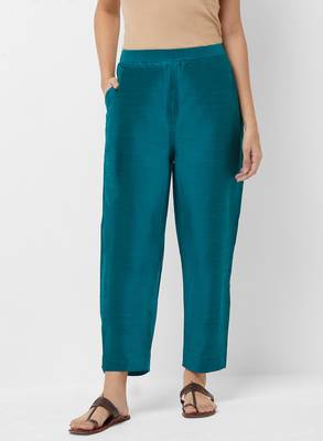 Women's Solid Blue Casual Pants 1
