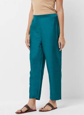 Women's Solid Blue Casual Pants 3