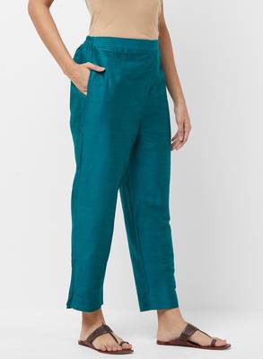 Women's Solid Blue Casual Pants 4