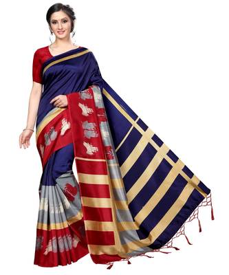 Multicolor Printed Art Silk Saree With Blouse 1