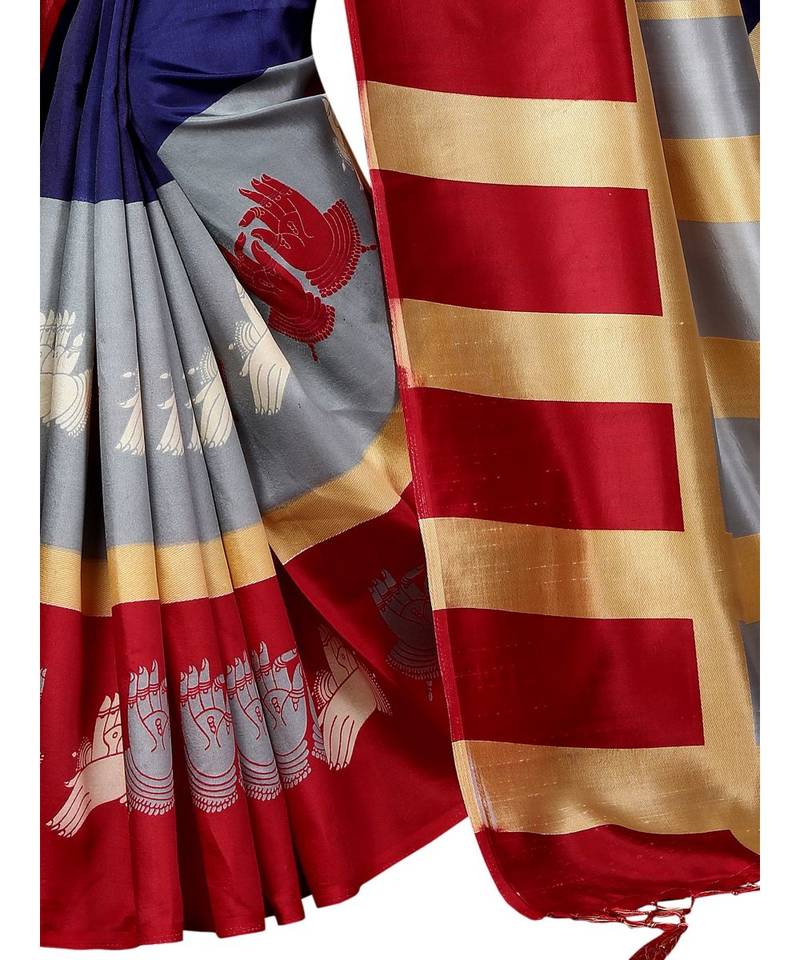 Multicolor Printed Art Silk Saree With Blouse
